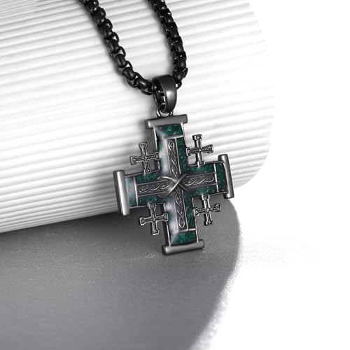 Jerusalem Cross Necklace 925 Sterling Silver Black Cross Necklace for Men Malachite Religious Amulet Jerusalem Cross Jewelry Gifts3