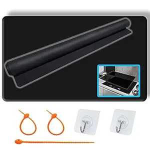 Stove Cover, Stove Top Cover for Electric Stove & Washer and Dryer, Prevent Scratching Glass Top Protector, Anti-Slip Coating Waterproof Stove Gap Foldable Boiler Silicone Pad (27.5x19.7INCH, Black)