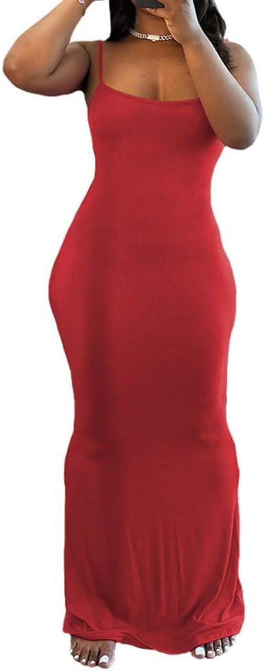 PINSV Women Summer Long Dress Casual Slip Sexy Sleeveless Bodycon Maxi Dresses for Women