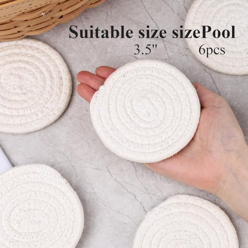 DomeStar Drink Coasters Set of 6, 3.5 Inch, Boho Furniture and Modern Farmhouse Decor Drink Coasters, Minimalist Non-Slip Tabletop Protection Suitable for Kinds of Cups, Living Room, Kitchen, White