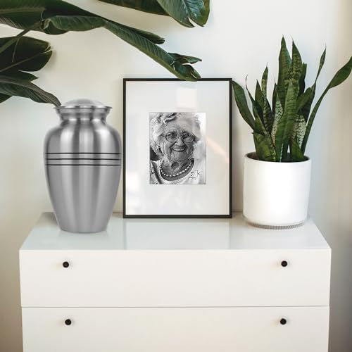 Image of Trupoint Memorials Cremation Urns for Human Ashes, Funeral Memorial Urn for Male and Female, Decorative Burial Metal Urn Collection for Adult Men & Women - Silver, Adult (200 LB)