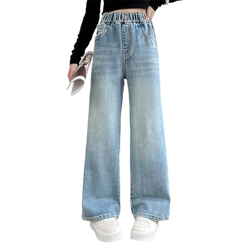 Tween Girls' Baggy Jeans with Embroidered Back Pocket Elastic Waist Loose Trousers Wide Leg Denim Pants2