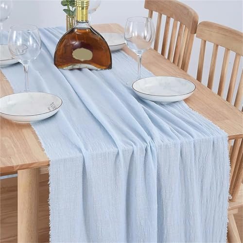 Camino de mesa de tela de queso de algodón con flecos para decoración de bodas 5