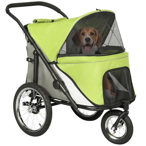 PawHut Dog Stroller, Pet Stroller 3 Wheels with Easy One-Hand Fol...