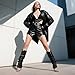 Agodor Black Slouchy Knee High Boots for Women Detachable Slouched Ruched Stiletto Heeled Sandals Round Open Toe Pull On Fashion Long Boots US6