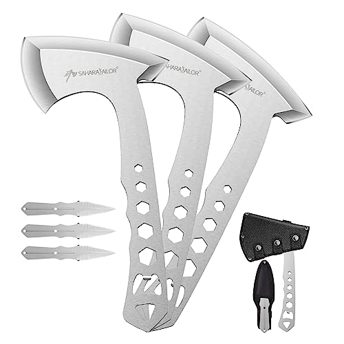 Sahara Sailor Throwing Axes, 3 Pack 10inch Throwing Axes and Tomahawks Set, with Bottle Openers, a Wrench and Nylon Sheath for Competiton and Recreation