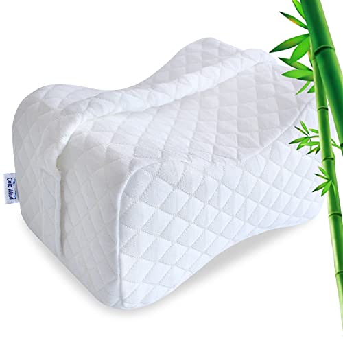 Knee Pillow for Side Sleepers with Bamboo Cover, Knee Wedge Pillow Memory Foam Leg Pillow Wedge for Sciatica Relief, Back Pain, Pregnancy, Knee Pillows with Washable Cover and Adjustable Strap