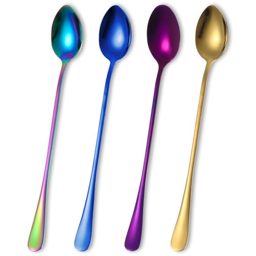 Set of 4 Latte Macchiato Spoons, Long Drink Spoons, Ice Cream Spoons, Long Bar Spoons, Mixing Spoons, Ice Tea Spoons, Coffee Spoons, Long Spoons, Latte Macchiato for Iced Coffee, Iced Tea, Milkshake,