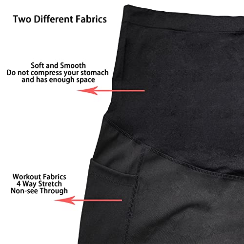 Sweetaluna Maternity Leggings Over The Belly,Women Pregnancy Legging With Pockets Active Workout Yoga Pants Tights Black Large #TOP4