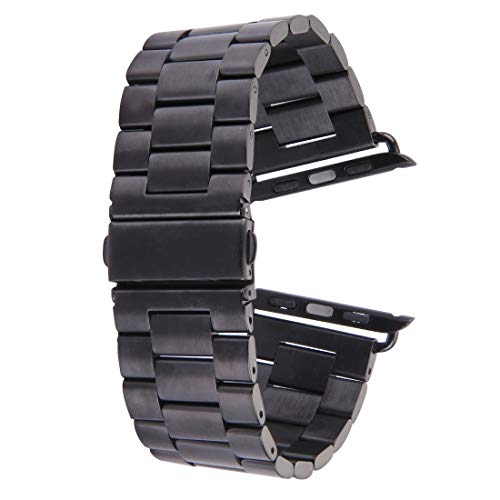 Light and Beautiful for Apple-Uhr 38mm Schmetterling Schnalle 3-Korn-Edelstahl-Uhrenarmband, hohe Qualität (Schwarz) (Color : Black)