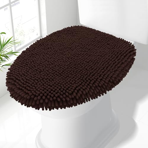 Image of Smiry Soft Chenille Bathroom Toilet Lid Cover, Machine Washable Covers, 17.5x15, Fits Most Round, Elongated and Oblong Lids, Accessories Decor, Brown
