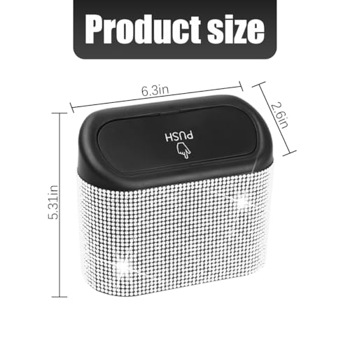 Image of AICEL Bling Car Trash Can with Lid, Crystal Rhinestones Leakproof Auto Garbage Hanging Container Bin, Multipurpose Diamond Dustbin Storage Organizer, Universal Vehicle Accessories (White)