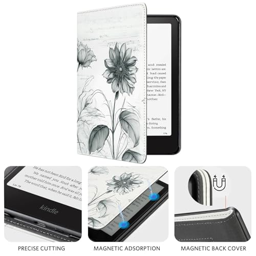 Image of CoBak Case with Stand for Kindle Paperwhite 12th Gen 2024 Released (7 inch) & Kindle Colorsoft Signature Edition - Durable PU Leather Cover with Auto Sleep Wake, Card Slot, Hand Strap Feature, Sunflower