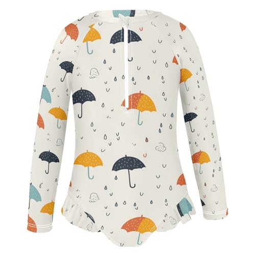 Girls Swimsuit Cute Umbrella Rain Long Sleeve One Piece Bathing Suit for Kids UPF 50+ Rash Guard Swimwear 3-123