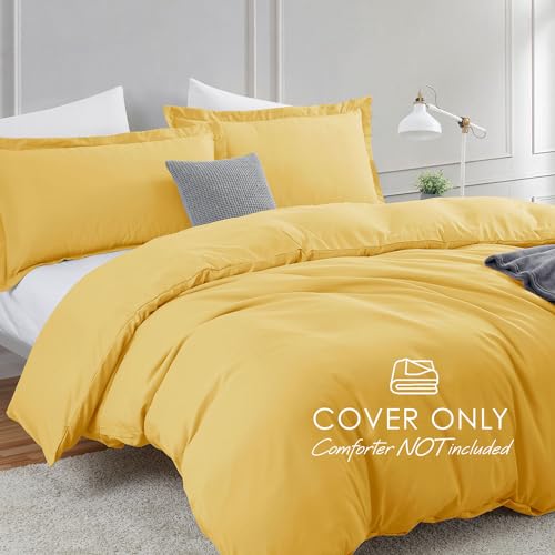 Image of Hearth & Harbor Yellow Duvet Cover Full Size, 3 Piece Bedding Set | Soft Double Brushed Bedding Set, Button Closure, 1 Duvet Cover 80x90 Inches, 2 Pillow Shams