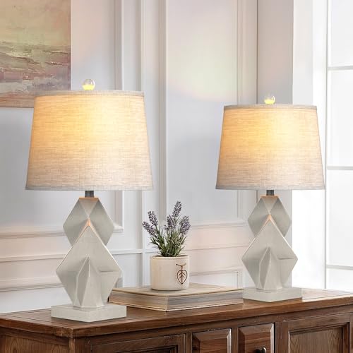 Maxax Set of 2 Modern Bedside Lamps with USB, Oatmeal Shade, Grey
