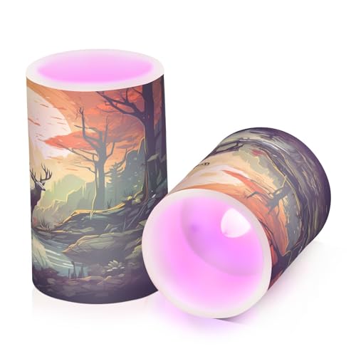 ALAZA Reindeer (1) Flickering Flameless Candles Battery Operated with Remote Timer,Tea Light Candles LED Pillar Votive Candles Set of 2 for Outdoor Indoor Decorations