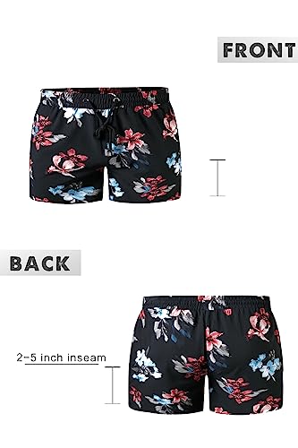 Gingtto Mens Board Shorts Compression Shorts Big Pocket Swim Trunks Black Flower #TOP4