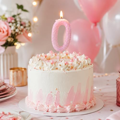 Image of Wanna Party Glitter Designer Pink Number 0 Birthday Candle, Numerical Cake Candle for 0th Birthday, Cake Cutting, Party Decoration & Celebration Supplies - 1PC