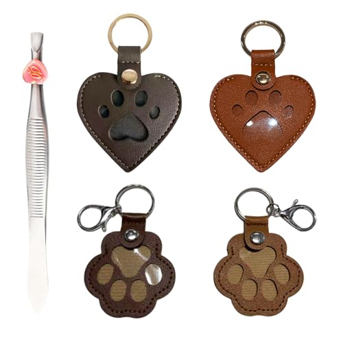 JYMLWWR 4-Piece Leather Pet Memorial Keychain Cat Hair Fur Keepsake Holder Pendant Pet Loss Remembrance Memory Gift for Pet Lovers