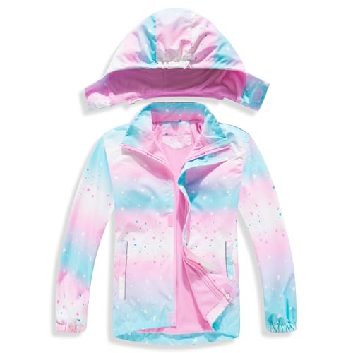 Image of MGEOY Boys Girls Rain Jacket Lightweight Waterproof Hooded Fleece Lined Raincoat Windbreakers for Kids