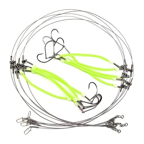 High-Strength 49 Strands Steel Surf Fishing Rigs with 2 Hooks,Saltwater Fishing Assecories Nylon-Coating Steel Wire with Hooks Swivels Snap Connect 2 Arm Rig (Hook Size 18#) Cover
