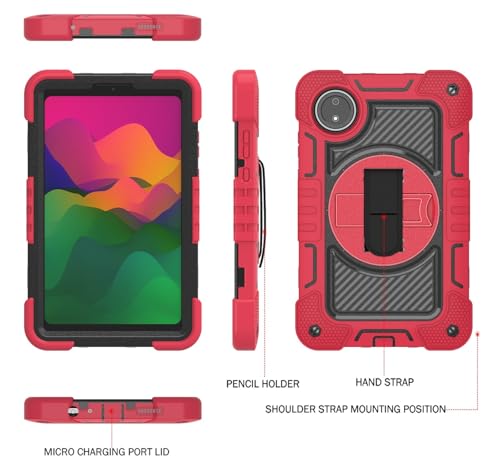 Coque Redmi Pad SE 8.7 4G housse antichoc robuste rouge avec sangle - 4