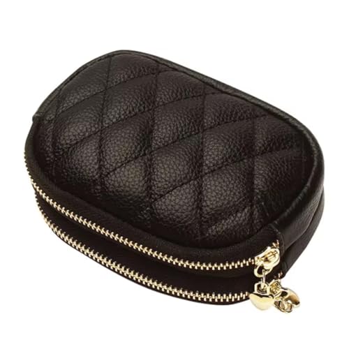 Image of kukubird Women's Small Oval Coin Purse Pu Leather Quilited Travel Zipper Pocket Purse-Black