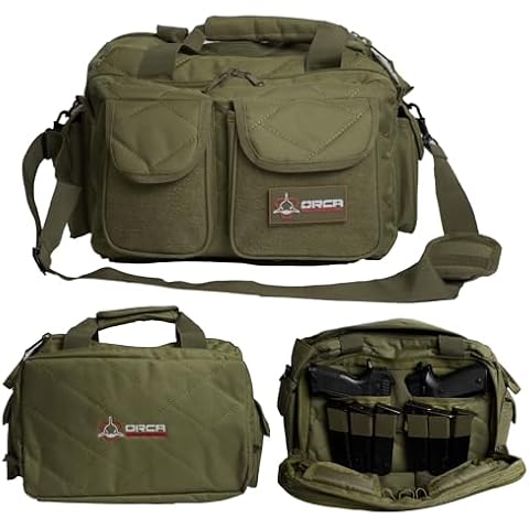 Orca Tactical Gun Range Bag – Compact Pistol Revolver Range Bag for Handguns and Ammo – Self Standing Gun Bag – Handgun Bag with Durable Double Stitching Lockable YKK Zippers (ODGreen) Cover