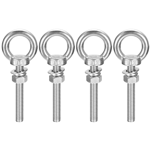 Image of uxcell Lifting Eye Bolt, 4 Sets M12 x 70mm Eye Bolt with Nut Washer 304 Stainless Steel Shoulder Lifting Ring Eye Bolt for Hanging Item