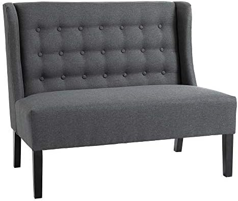 HOMCOM Wingback Double Sofa Linen Fabric Upholstery Button Tufted Loveseat Armless Couch Modern Contemporary Living Room Settee with Wood Legs, Grey