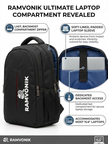 Image of 25L Laptop Backpack for Men & Women, Black, Daily Commute College & Office Bag