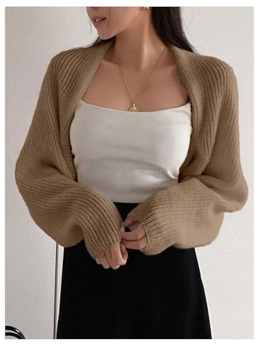 Image of SweatyRocks Women's Open Front Cropped Cardigan Long Sleeve Bolero Shrug Sweater