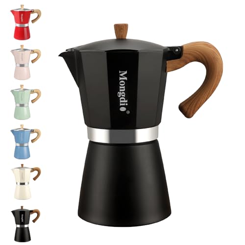 Image of Mongdio Stovetop Espresso Maker Moka Pot, Cuban Coffee Maker Stove top coffee maker Moka Italian Espresso Greca Coffee Maker Brewer Percolator, 6 Espresso Cups, 10 oz - Black