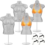 Sintuff 4 Pack Male and Female Mannequin Torso with Stand Dress Form Hollow Back Shirt Mannequin Display Half Body Mannequin for Clothes White Clothing Mannequin for Craft Shows, S-Medium Clothes Size