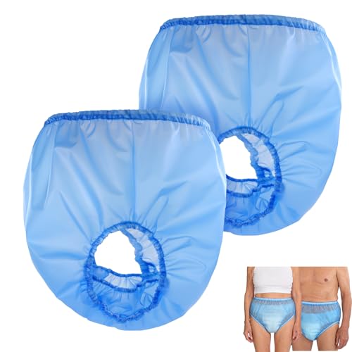 Florith 2 Pack Adult Incontinence Pants TPU Waterproof Diaper Cover Plastic Pants for Adults with Side Leakage Protection Reusable Rubber Pants Plastic Underwear for Men & Women (Blue M)