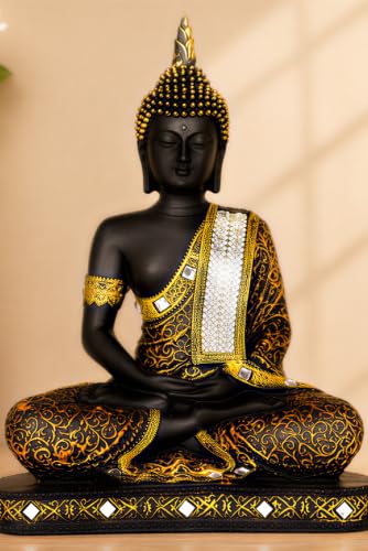 Image of Global Grabbers New Limited Edition 25 Centimetre Meditating Sitting Buddha Idol Statue showpiece Home Decor Decoration Items for Living Room and Gifts (Copper Black)