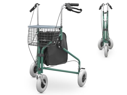 QUIRUMED Déambulateur pliable à 3 roues avec panier et sac à dos