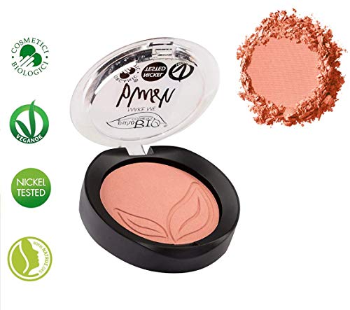 PuroBIO Certified Organic Highly Pigmented Satin Blush Color 01 Satin Pink. Made with Argan Oil, Cocoa Extract, Apricot Powder, Shea Butter, Avocado Oil. VEGAN. NICKEL TESTED. MADE IN ITALY