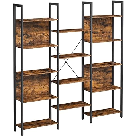 VASAGLE Bücherregal, Standregal mit 14 Ablagen, Regal mit Metallrahmen, für Wohnzimmer, Arbeitszimmer, Büro, Industrie-Design, 24 x 158 x 166 cm, vintagebraun-schwarz LLS107B01 Cover