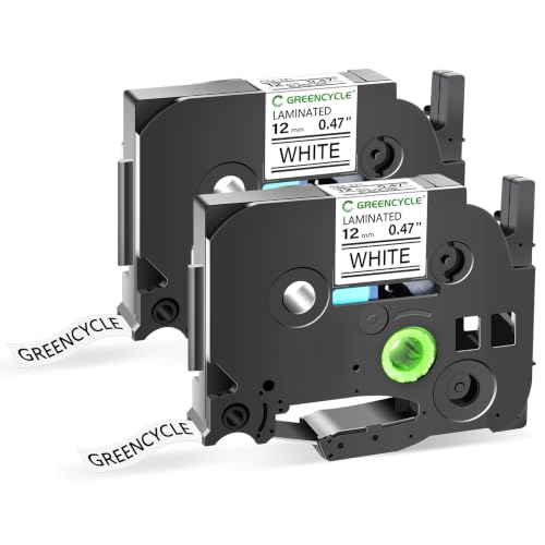 GREENCYCLE TZe2312PK Label Maker Tape TZe-231 12mm 0.47 Laminated White Compatible for Brother P Touch TZ-231 TZe TZ 1/2 inch Black on White Label Tape for PT-D200 D210 H110