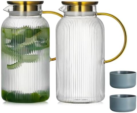 Buaic 2 PACK Glass Pitcher with Lid, 68 oz Glass Carafe with Sili...
