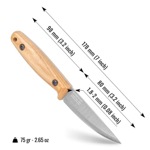 BPS Knives Finn Lite - Puukko a Lama Fissa in Acciaio al Carbonio Con Fodero in Pelle - Coltello Piccolo a Pieno Tango - Da Campeggio e Scandinavo Da Campo - immagine 4