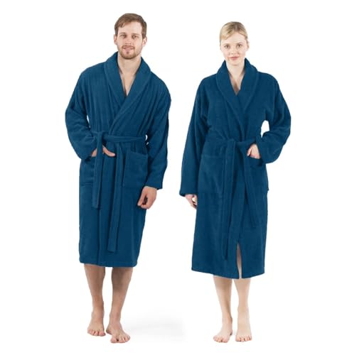100% Cotton Bathrobe - Lightweight Towel Robe for Women & Men - Blue - Standard Fit2