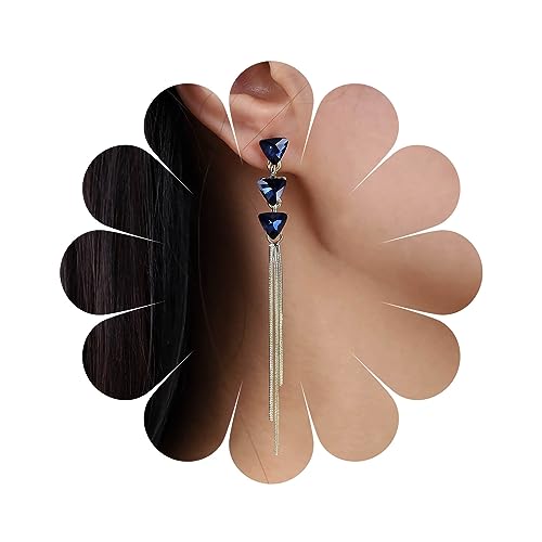 Sttiafay Vintage Sapphire Dangle Earrings Long Blue Crystal Chain Earrings Sapphire Tassel Drop Earrings Gold Sleek Metal Chain Earrings Jewelry for Women