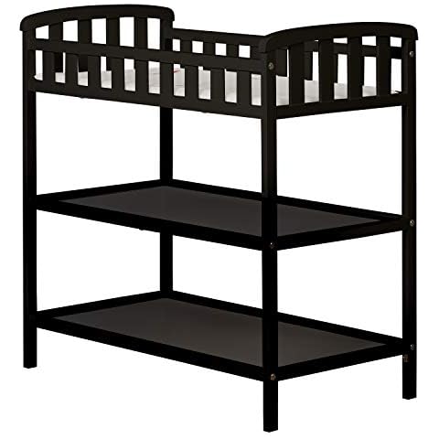 Dream On Me Emily Changing Table in Black, Comes with 1" Changing Pad, Features Two Shelves, Portable Changing Station, Made of Sustainable New Zealand Pinewood Cover