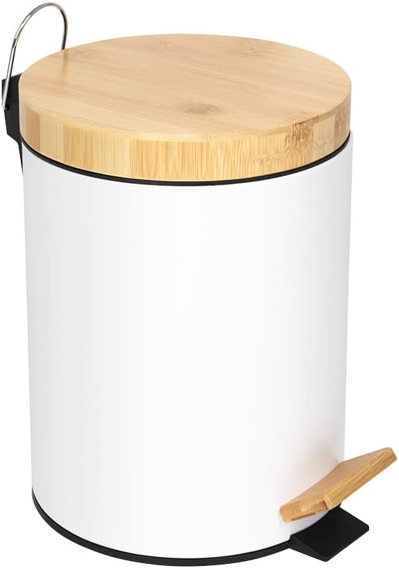 Orchid Trash Can with Bamboo Lid, Pedal Dustbin 5L Wastebasket For Bathroom, Garbage Container Bin with Removable Inner Bucket for Bedroom, Kitchen Trash Bin for Toilet Anti-Fingerprint Matt Finish