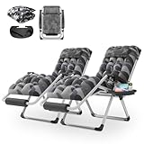 MoNiBloom Zero Gravity Lounge Chairs Set of 2 with Cushion, Padded Patio Anti Gravity Recliner, Foldable Outdoor Lounger with Cup Holder Tray, Headrest and Footrest for Beach Camping, Camouflage