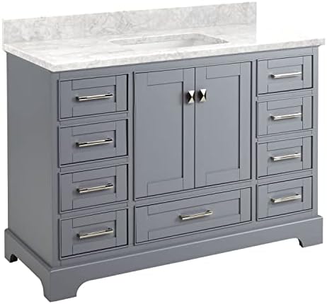 Signature Hardware 480680 Quen 48" Free Standing Single Vanity Set with Wood Cabinet, Vanity Top and Rectangular Undermount Vitreous China Sink - Gray/Carrara Marble