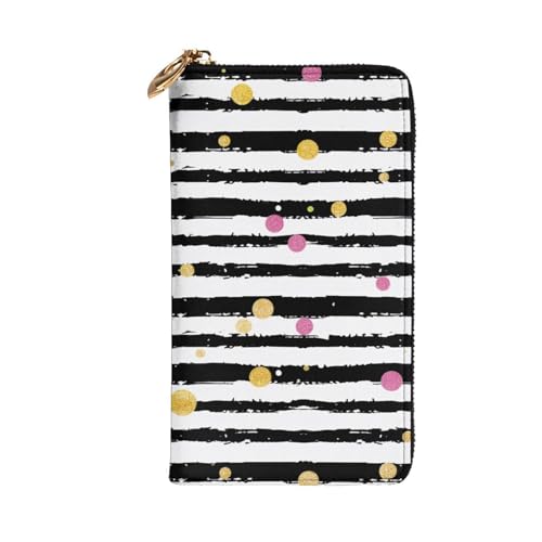 Women's Leather Wallet - Glitter Rainbow Polka Dot Stripe Black and White Prints Coin Purse Travel Card Holder Zipper Purse Cell Phone Handbag2
